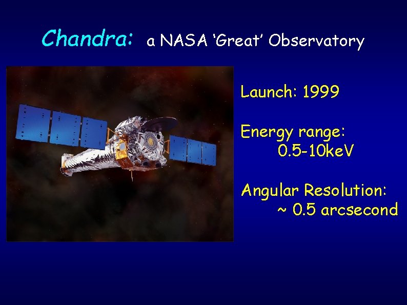 Chandra: a NASA ‘Great’ Observatory Launch: 1999 Energy range: 0. 5 -10 ke. V