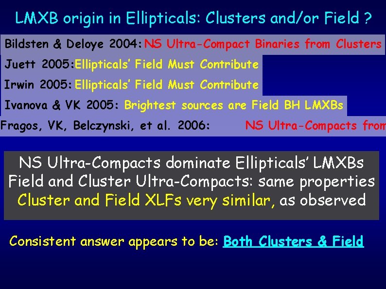 LMXB origin in Ellipticals: Clusters and/or Field ? Bildsten & Deloye 2004: NS Ultra-Compact