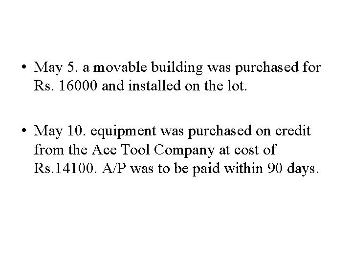  • May 5. a movable building was purchased for Rs. 16000 and installed