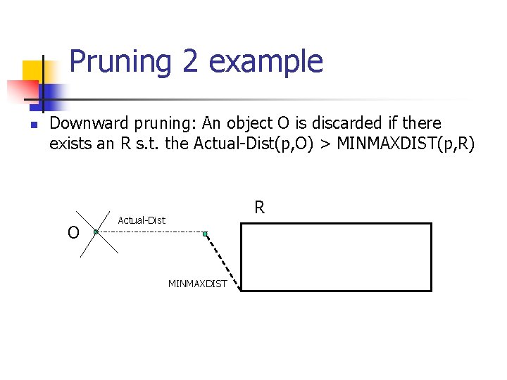 Pruning 2 example n Downward pruning: An object O is discarded if there exists