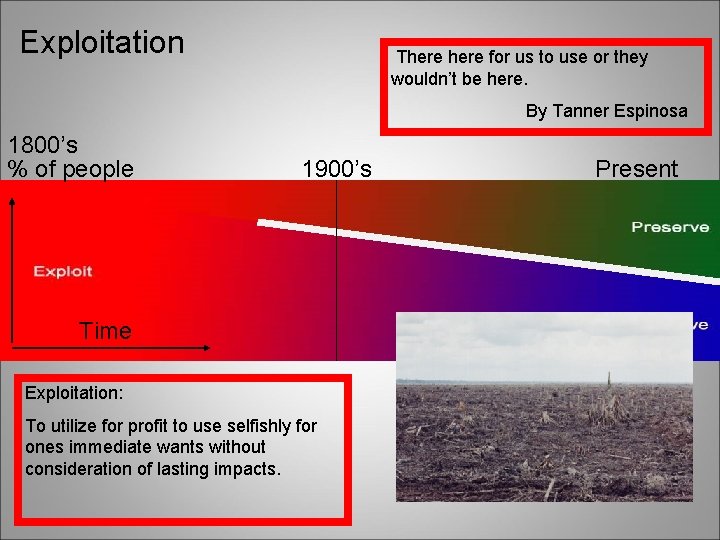 Exploitation There for us to use or they wouldn’t be here. By Tanner Espinosa