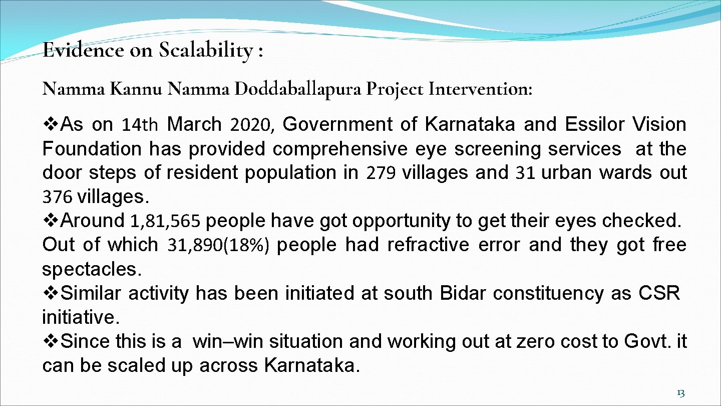 Evidence on Scalability : Namma Kannu Namma Doddaballapura Project Intervention: v. As on 14