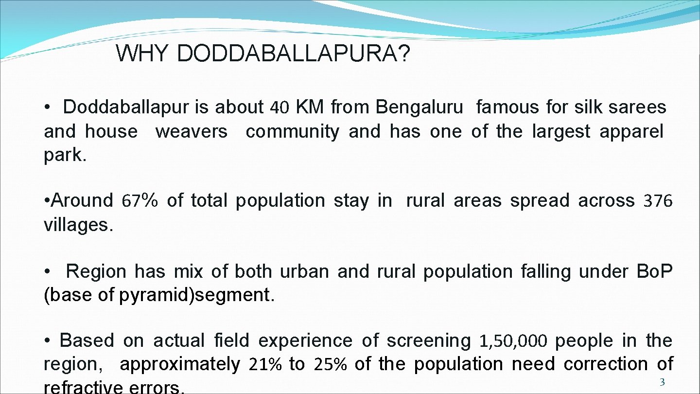 WHY DODDABALLAPURA? • Doddaballapur is about 40 KM from Bengaluru famous for silk sarees