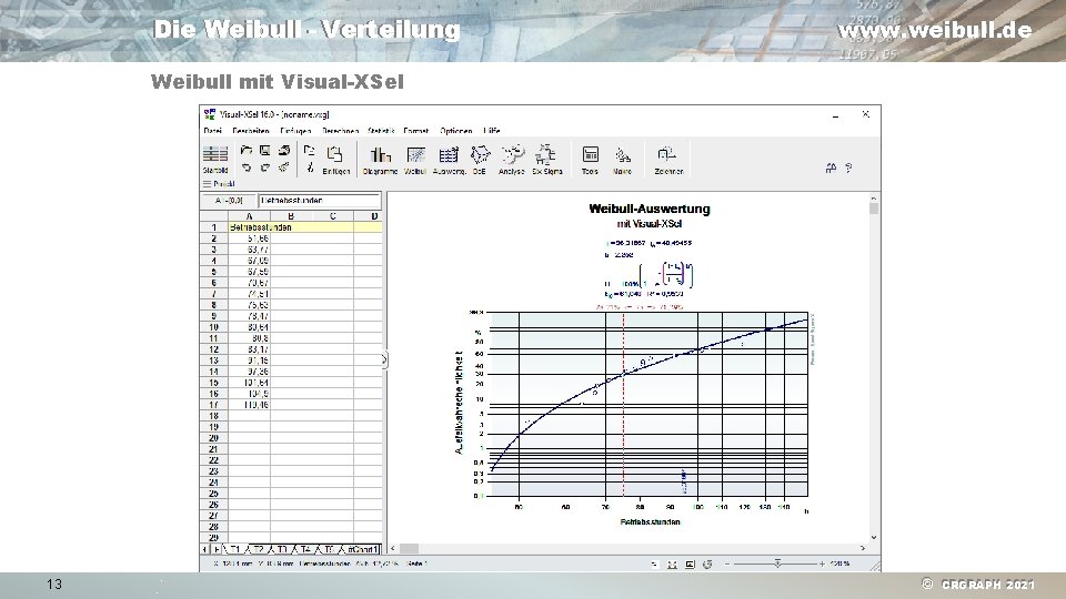 Die Weibull - Verteilung www. weibull. de Weibull mit Visual-XSel 13 © CRGRAPH 2021