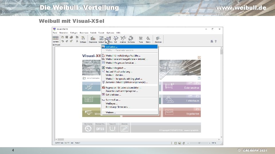 Die Weibull - Verteilung www. weibull. de Weibull mit Visual-XSel 4 © CRGRAPH 2021