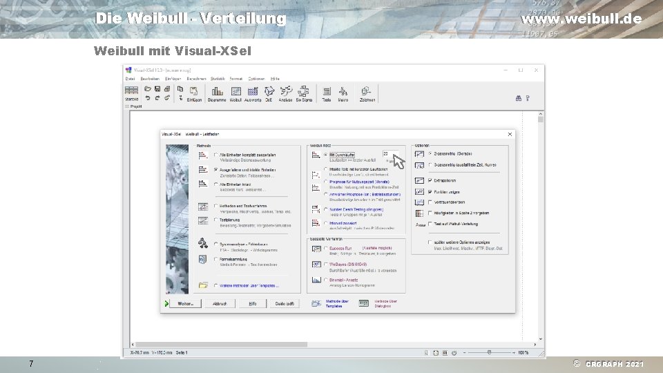 Die Weibull - Verteilung www. weibull. de Weibull mit Visual-XSel 7 © CRGRAPH 2021