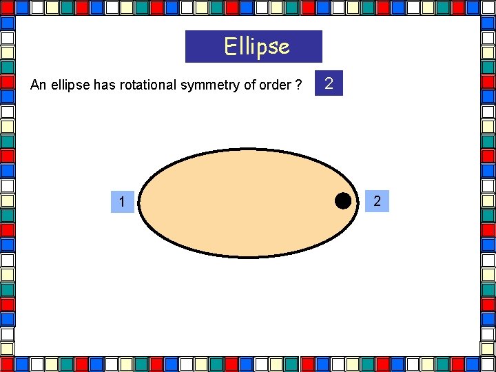 Ellipse An ellipse has rotational symmetry of order ? 1 Ellipse 2 2  Ellipse An ellipse has rotational symmetry of order ? 1 Ellipse 2 2
