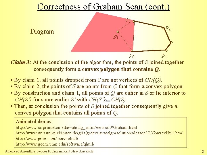 Correctness of Graham Scan (cont. ) pj Diagram pk pi p 0 p 1