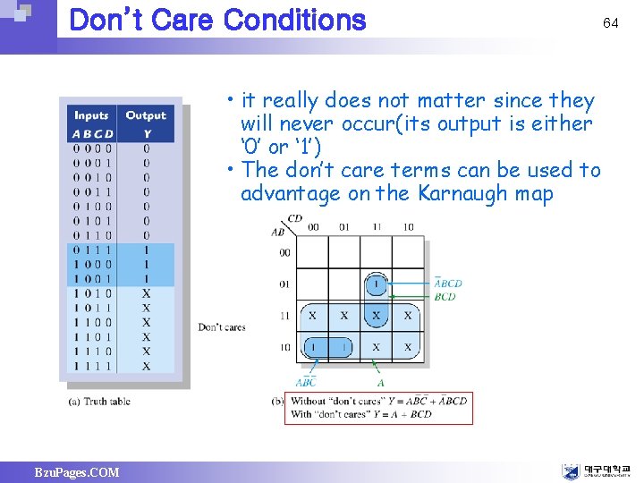 Don’t Care Conditions • it really does not matter since they will never occur(its