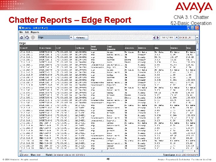 Chatter Reports – Edge Report © 2006 Avaya Inc. All rights reserved. 45 CNA