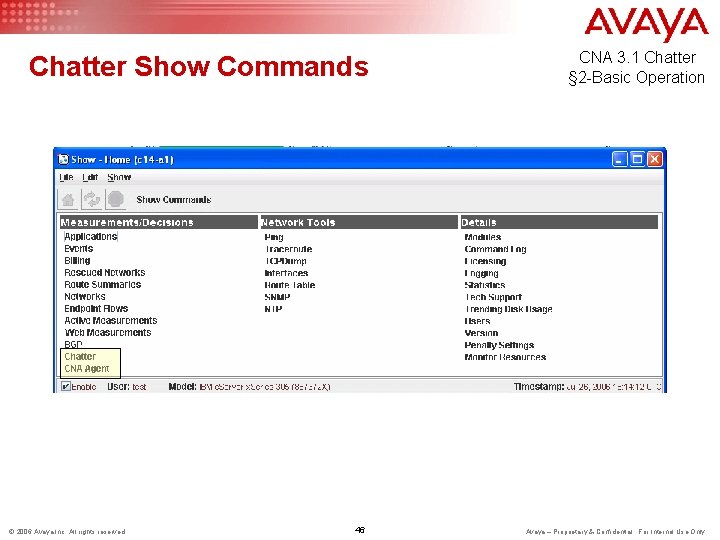 Chatter Show Commands © 2006 Avaya Inc. All rights reserved. 46 CNA 3. 1