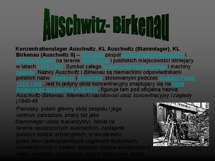 Konzentrationslager Auschwitz, KL Auschwitz (Stammlager), KL Birkenau (Auschwitz II) – niemiecki zespół obozów koncentracyjnych