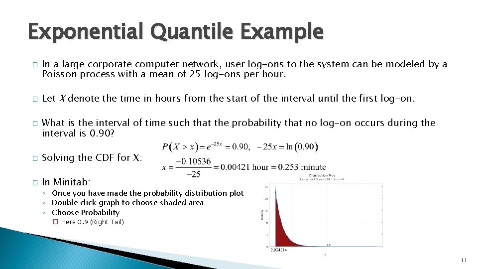 Exponential Quantile Example � � � In a large corporate computer network, user log-ons