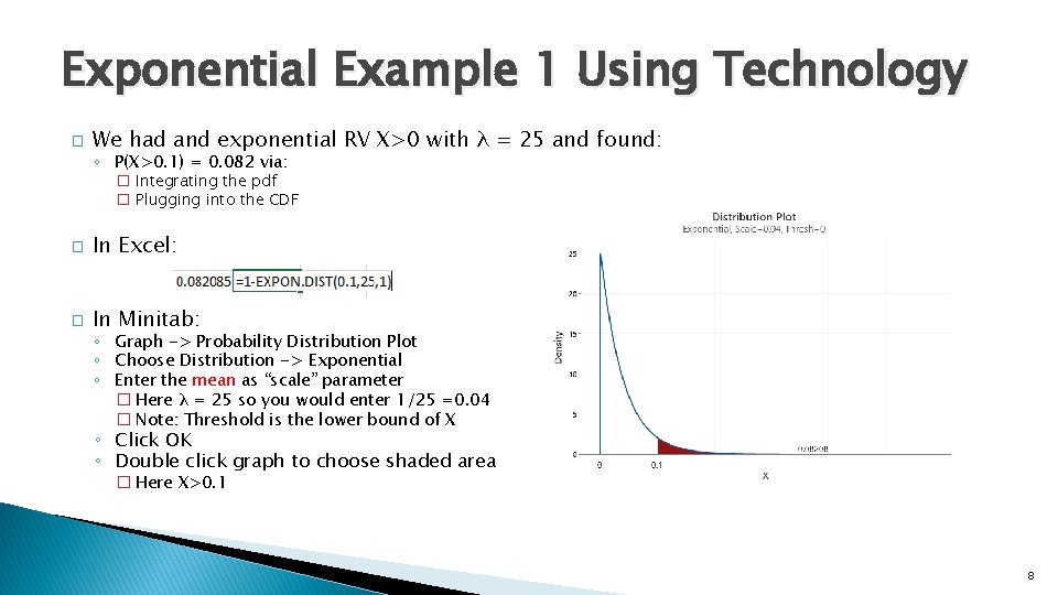 Exponential Example 1 Using Technology � We had and exponential RV X>0 with λ