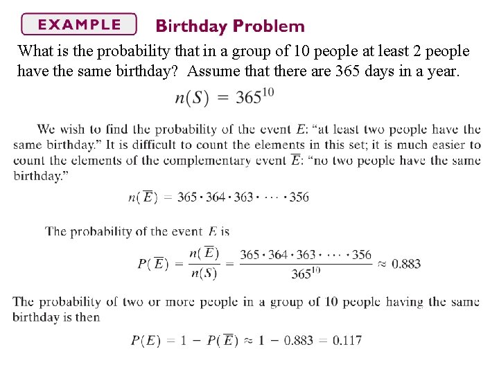 What is the probability that in a group of 10 people at least 2