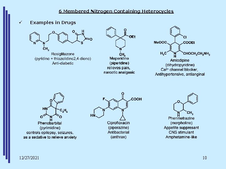 6 Membered Nitrogen Containing Heterocycles ü Examples in Drugs 12/27/2021 10 