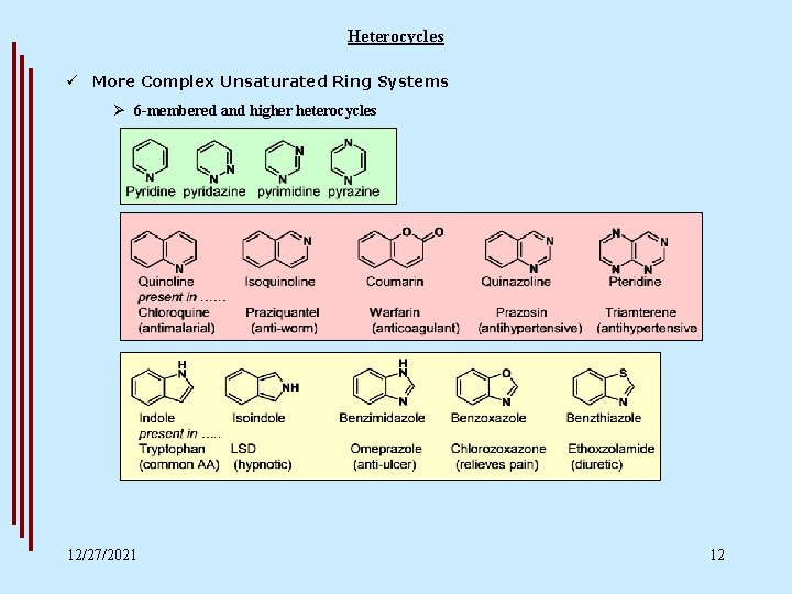 Heterocycles ü More Complex Unsaturated Ring Systems Ø 6 -membered and higher heterocycles 12/27/2021