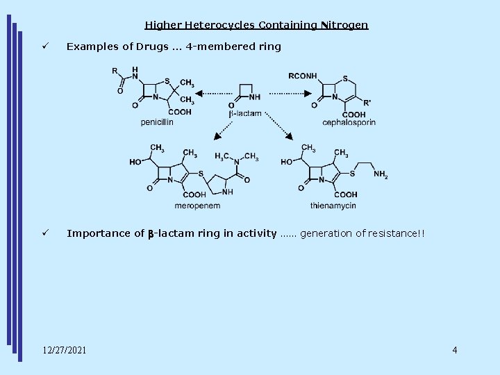 Higher Heterocycles Containing Nitrogen ü Examples of Drugs … 4 -membered ring ü Importance