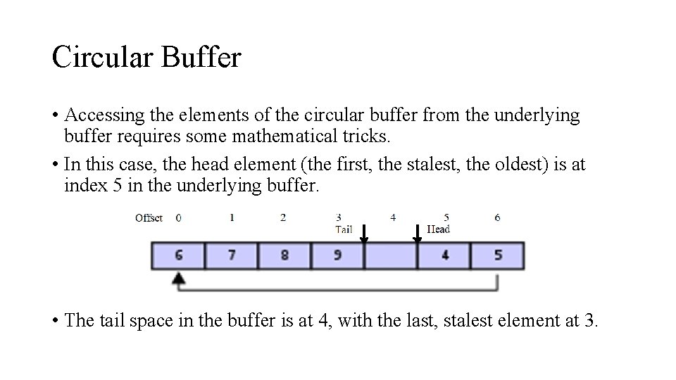 Circular Buffer • Accessing the elements of the circular buffer from the underlying buffer