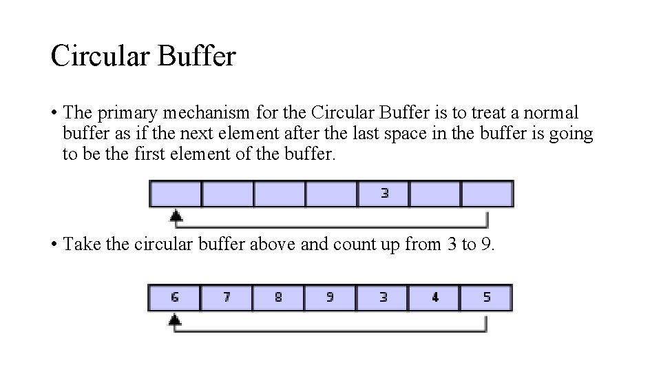 Circular Buffer • The primary mechanism for the Circular Buffer is to treat a