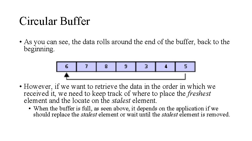 Circular Buffer • As you can see, the data rolls around the end of