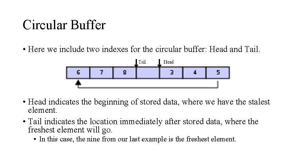 Circular Buffer • Here we include two indexes for the circular buffer: Head and