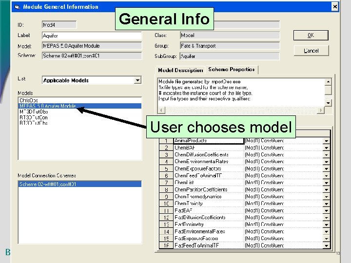 General Info User chooses model 13 