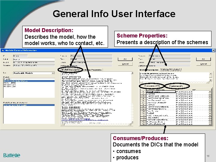 General Info User Interface Model Description: Describes the model, how the model works, who