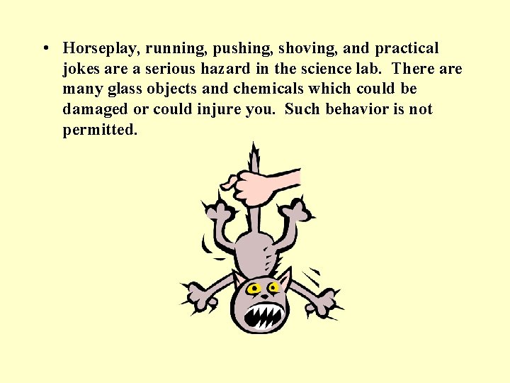 • Horseplay, running, pushing, shoving, and practical jokes are a serious hazard in  • Horseplay, running, pushing, shoving, and practical jokes are a serious hazard in