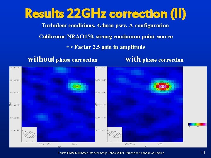 Results 22 GHz correction (II) Turbulent conditions, 4. 4 mm pwv, A-configuration Calibrator NRAO