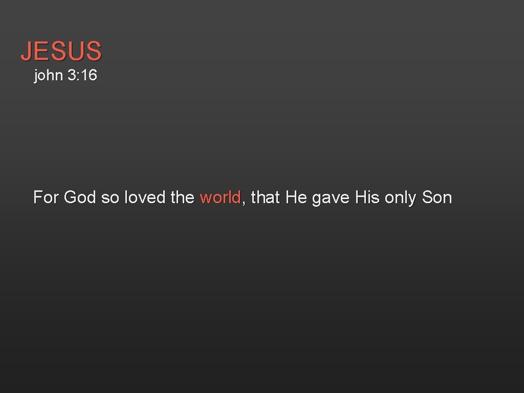 JESUS john 3: 16 For God so loved the world, that He gave His