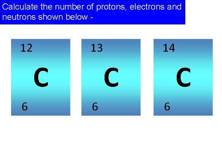 Calculate the number of protons, electrons and neutrons shown below - 12 13 C