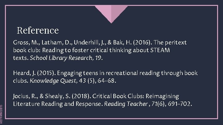 Reference Gross, M. , Latham, D. , Underhill, J. , & Bak, H. (2016).