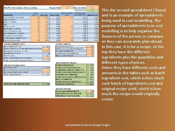 This the second spreadsheet I found and is an example of spreadsheets being used