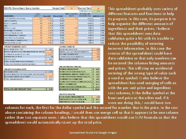 This spreadsheet probably uses variety of different features and functions to help its purpose.