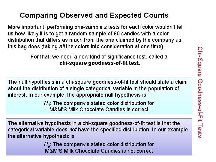 Comparing Observed and Expected Counts For that, we need a new kind of significance