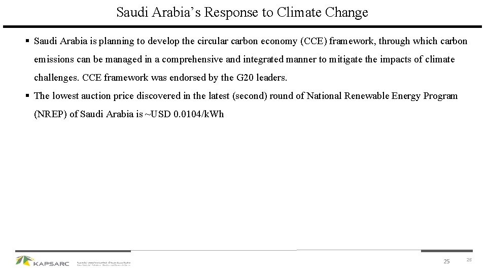 Saudi Arabia’s Response to Climate Change § Saudi Arabia is planning to develop the