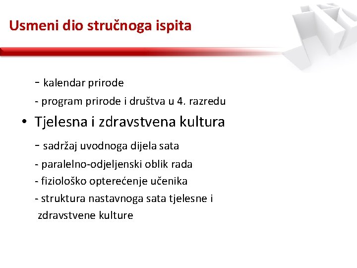 Usmeni dio stručnoga ispita - kalendar prirode - program prirode i društva u 4.