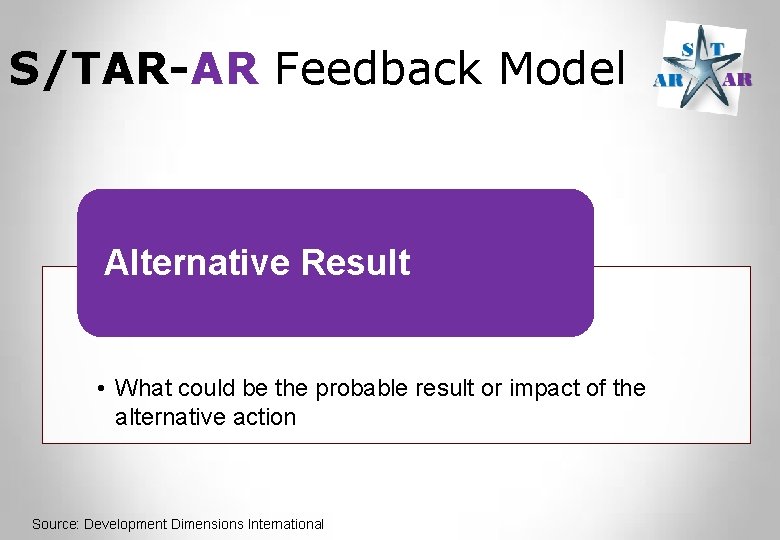 S/TAR-AR Feedback Model Alternative Result • What could be the probable result or impact