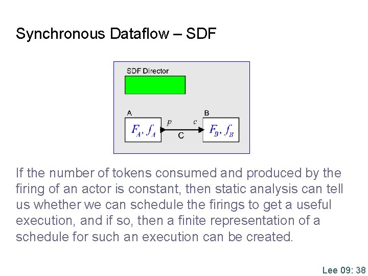 Synchronous Dataflow – SDF If the number of tokens consumed and produced by the
