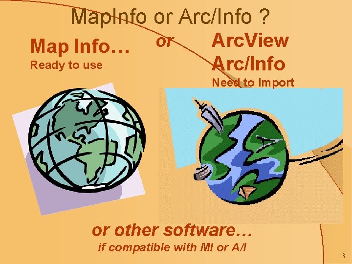 Map. Info or Arc/Info ? Map Info… Ready to use or Arc. View Arc/Info