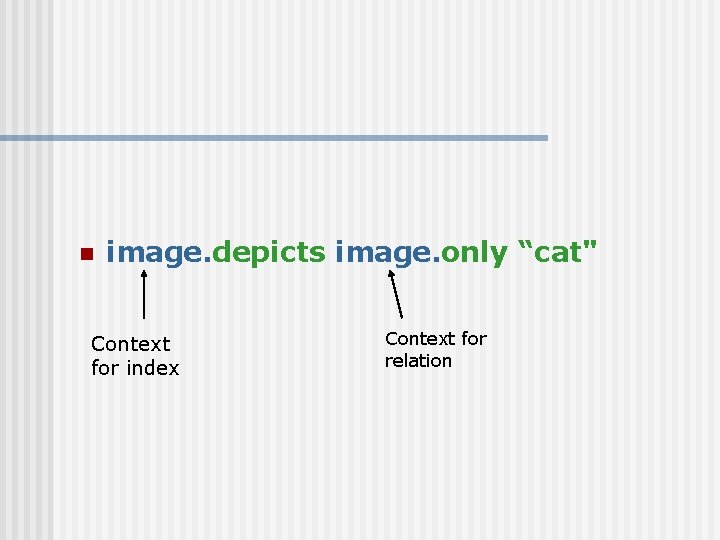 n image. depicts image. only “cat" Context for index Context for relation 