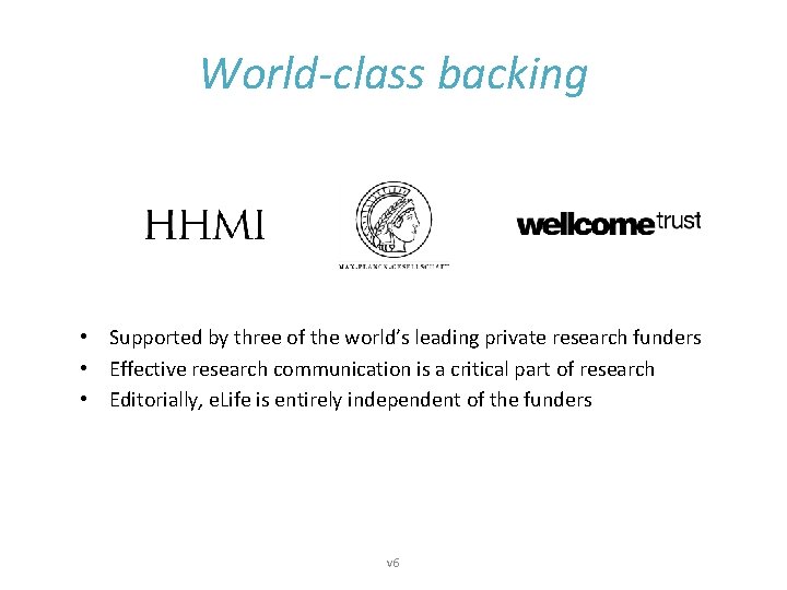 World-class backing • Supported by three of the world’s leading private research funders •