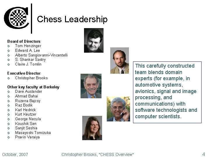 Chess Leadership Board of Directors ¢ Tom Henzinger ¢ Edward A. Lee ¢ Alberto