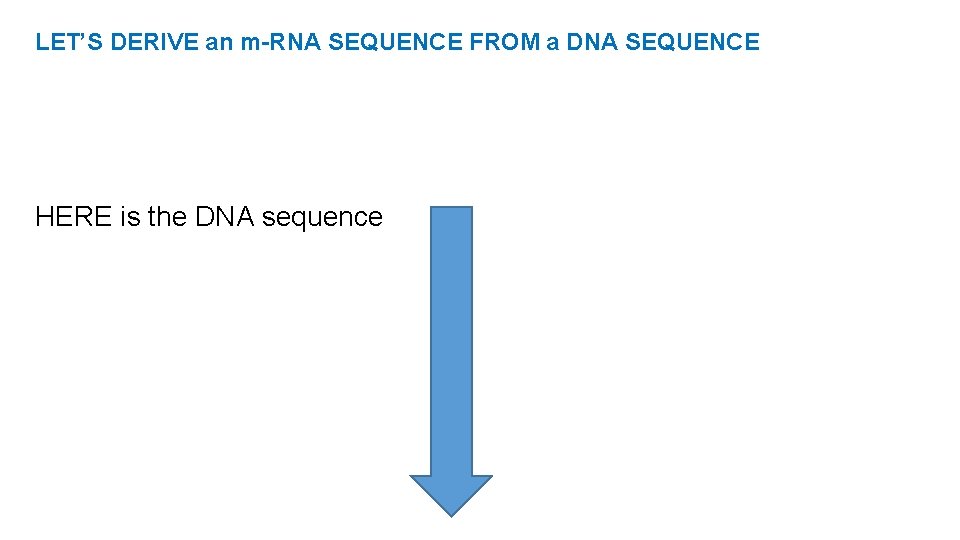 LET’S DERIVE an m-RNA SEQUENCE FROM a DNA SEQUENCE HERE is the DNA sequence