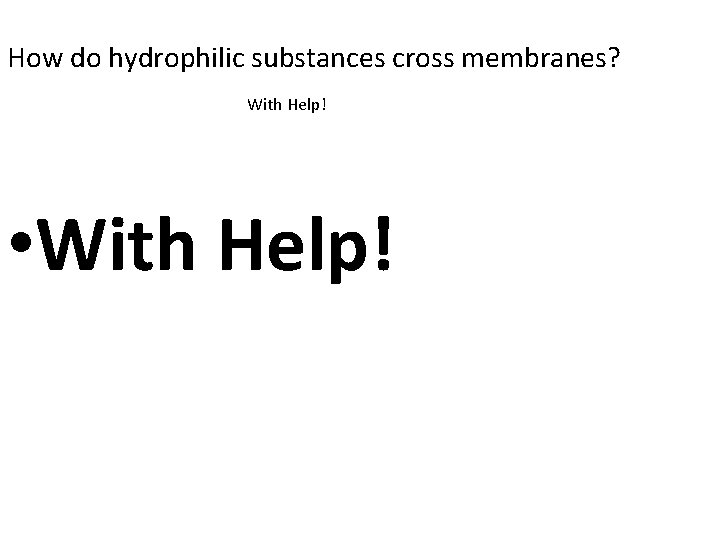 How do hydrophilic substances cross membranes? With Help! • With Help! 