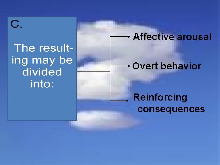 Affective arousal Overt behavior Reinforcing consequences 