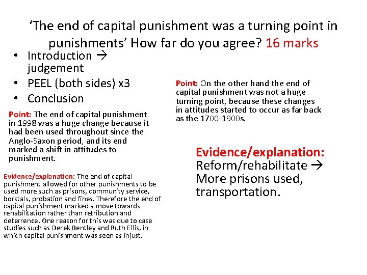 ‘The end of capital punishment was a turning point in punishments’ How far do