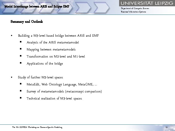 Model Interchange between ARIS and Eclipse EMF Department of Computer Science Business Information Systems