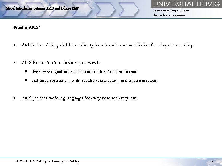 Model Interchange between ARIS and Eclipse EMF Department of Computer Science Business Information Systems